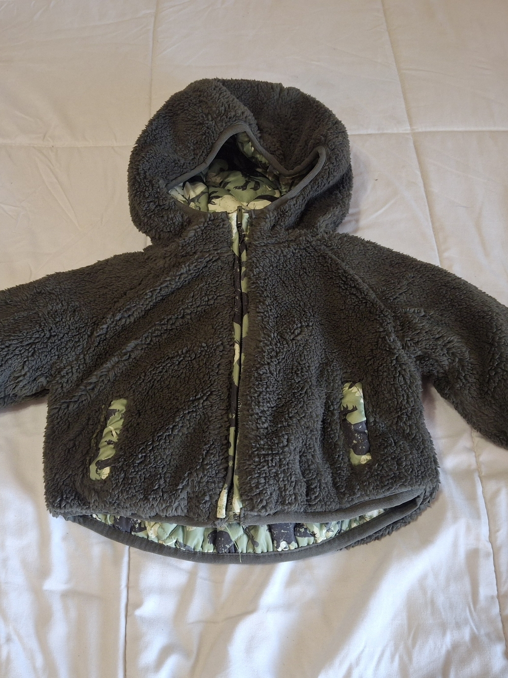 Reversible Rothschild Camo Olive Sherpa Jacket.